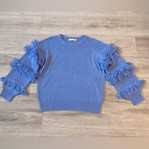 E.SSUE women’s knit sweater with fringe statement sleeves. Beautiful colour.